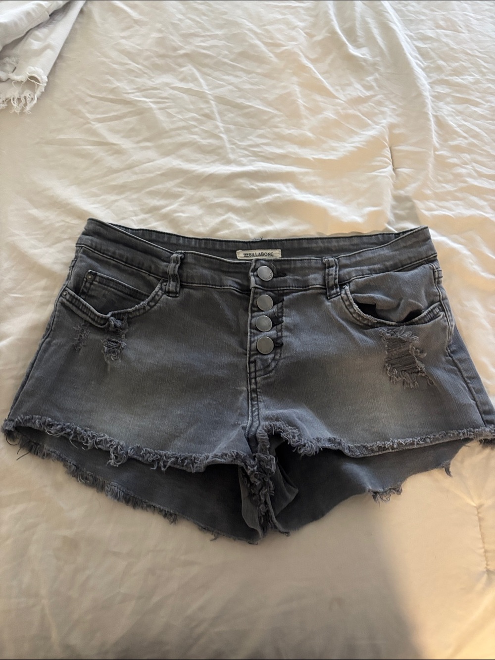 Billabong Women's Charcoal Gray Distressed Denim Cutoff Shorts